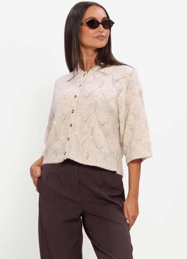 OBJECT Dames Truien & Vesten Objkaisa Flora 3 4 Lo Knit Cardigan Noos Beige