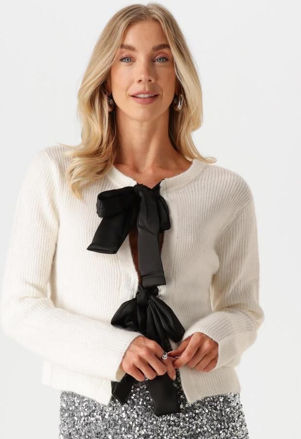 OBJECT Dames Truien & Vesten Objparvi Sateen Bow Knit Cardigan Wit - Foto 4