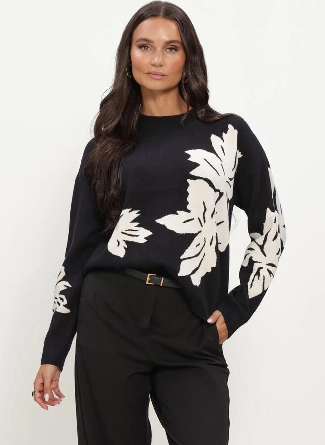 OBJECT Dames Truien & Vesten Objray Lo L s Knit Pullover Aop Noos Zwart