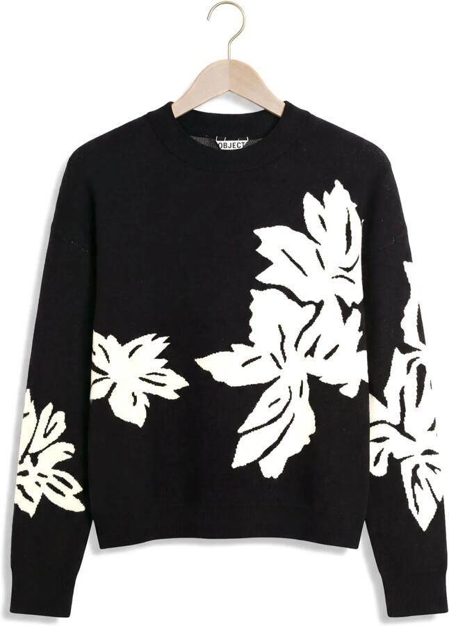 OBJECT Dames Truien & Vesten Objray Lo L s Knit Pullover Aop Noos Zwart - Foto 2