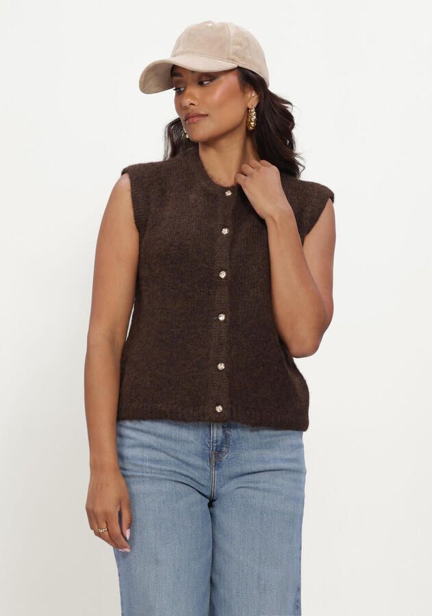 OBJECT Dames Truien & Vesten Objsaggia Re Knit Vest Cardigan Noos Bruin