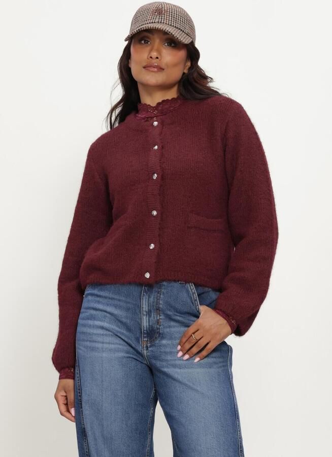 OBJECT Dames Truien & Vesten Objsaggia Re L s Knit Cardigan Bordeaux