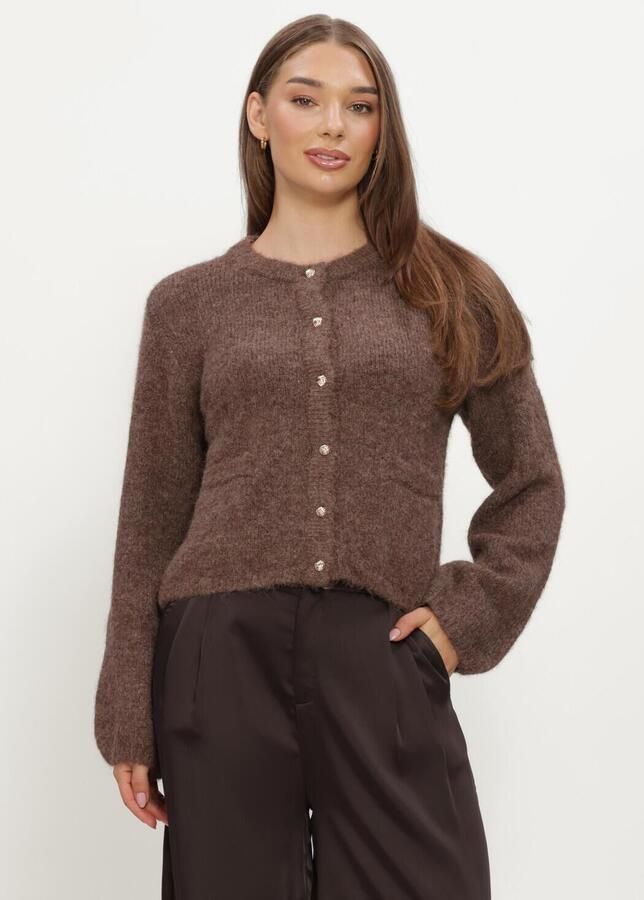 OBJECT Dames Truien & Vesten Objsaggia Re L s Knit Cardigan Bruin