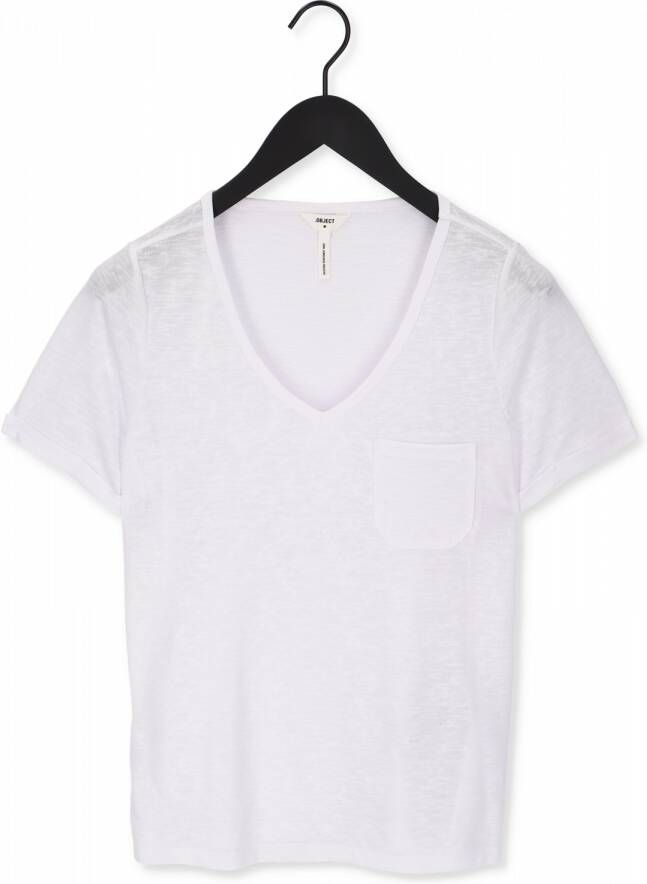 Object Witte T shirt Objetessi Slub S s V neck Noos