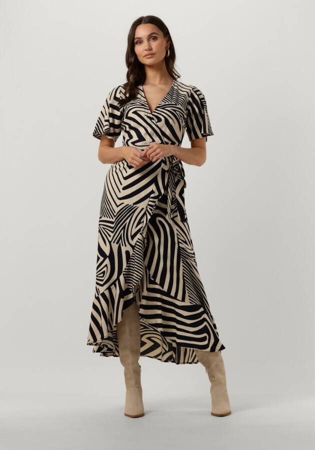 OBJECT maxi wikkeljurk OBJFALINE met grafische print en volant zwart zand