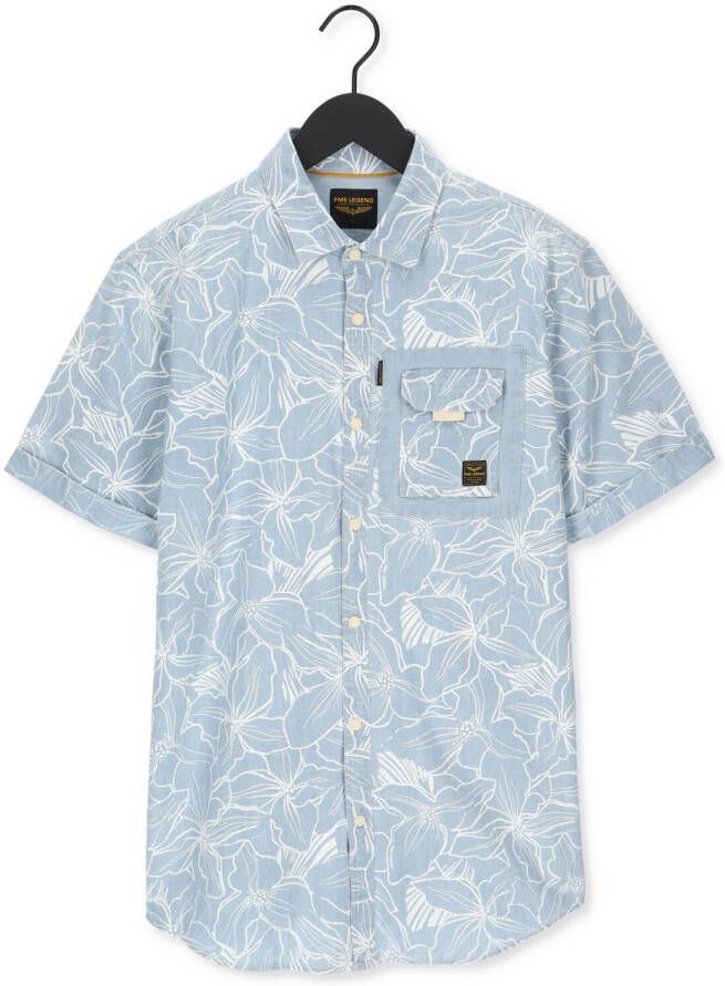PME Legend Blauwe Casual Overhemd Short Sleeve Shirt Print On Indigo