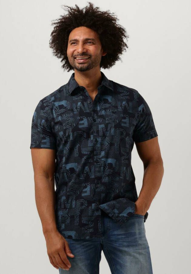 PME LEGEND Heren Overhemden Short Sleeve Shirt Print On Ctn Slub Donkerblauw