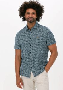 PME Legend Donkerblauwe Casual Overhemd Short Sleeve Shirt Print On Pique Jersey