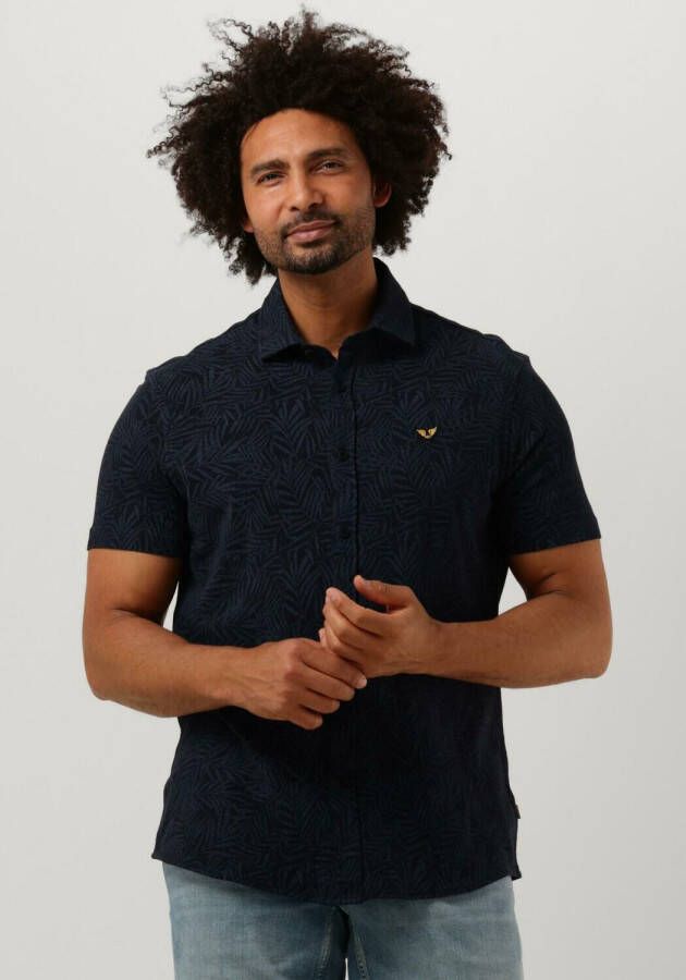 PME Legend Donkerblauwe Casual Overhemd Short Sleeve Shirt Print On Pique Jersey