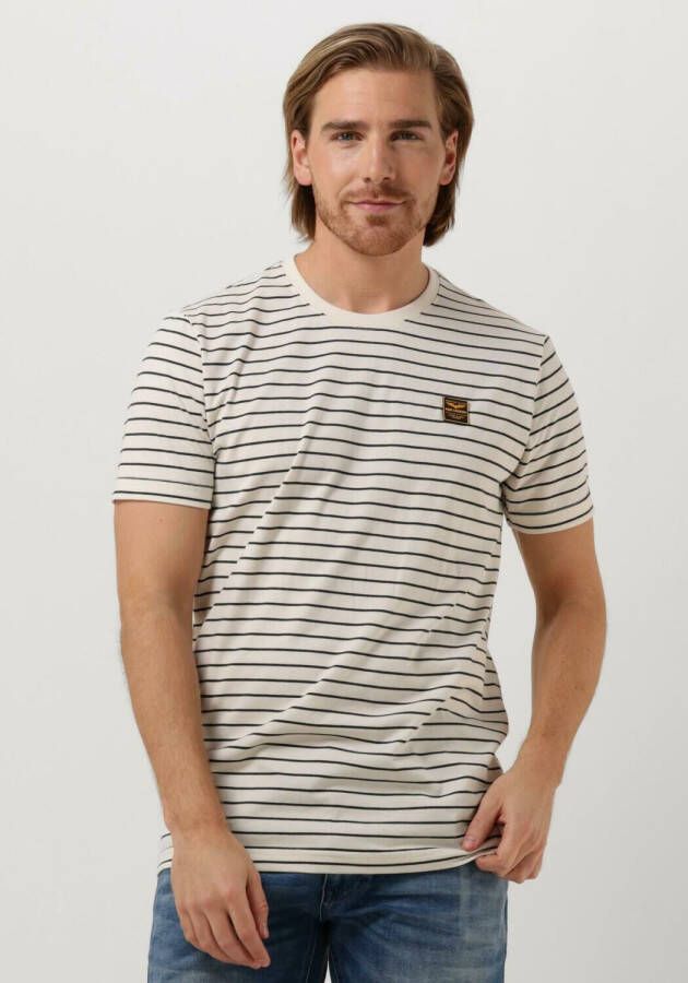 PME Legend Gebroken Wit T-shirt Short Sleeve R-neck Yd Melange Striped Jersey