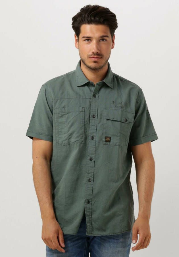 PME LEGEND Heren Overhemden Short Sleeve Shirt Ctn Linen Cargo Walker Groen