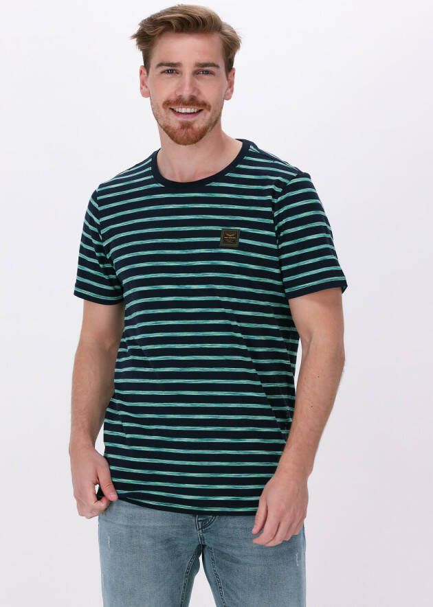 PME Legend Groene T shirt Short Sleeve R neck Space Yd Striped Jersey