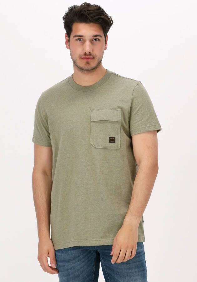 PME Legend Olijf T-shirt Short Sleeve R-neck Open End Melange Jersey