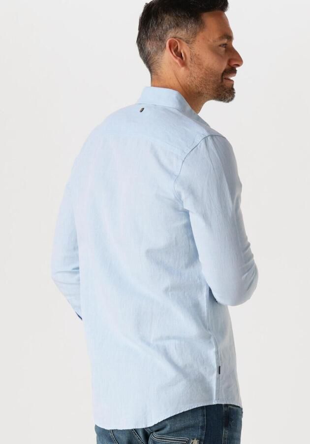 PME LEGEND Heren Overhemden Long Sleeve Shirt Cotton Linen 2 Tone Blauw