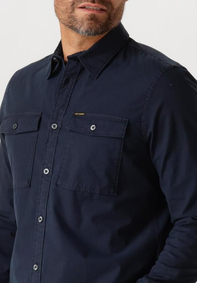 PME LEGEND Heren Overhemden Long Sleeve Shirt Light Gd Poplin Stretch Blauw