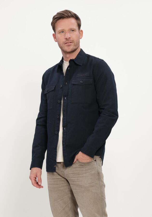 PME LEGEND Heren Overhemden Long Sleeve Shirt Quilt Poplin Donkerblauw