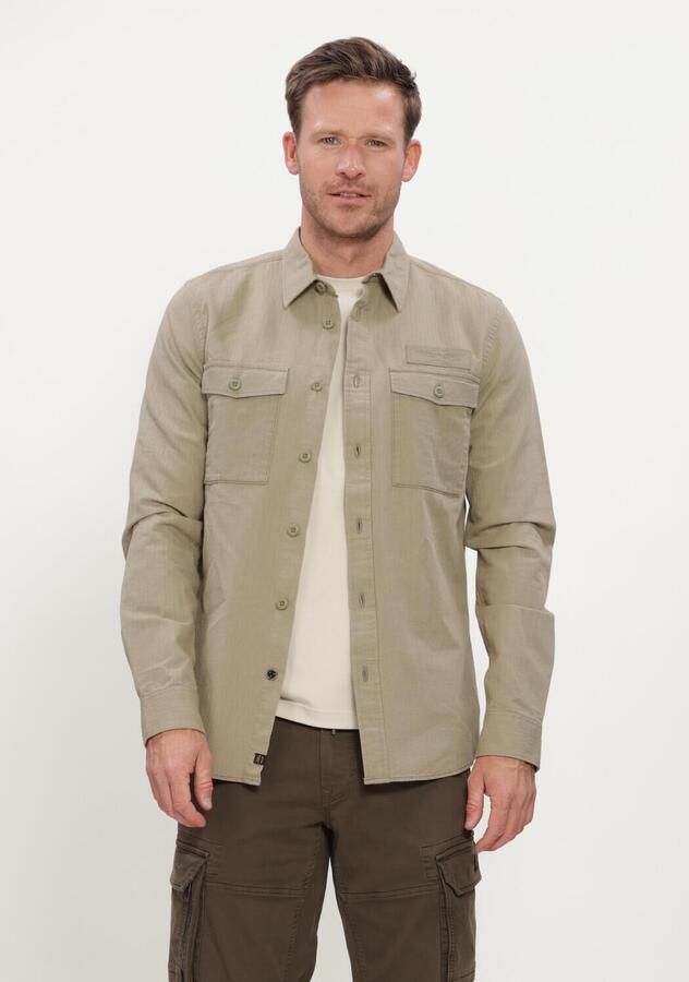 PME LEGEND Heren Overhemden Long Sleeve Shirt Quilt Poplin Zand