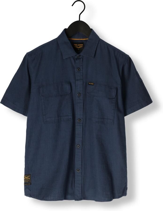 PME Legend Korte Mouw Slub Katoenen Overhemd Psis2503242 Blue Heren