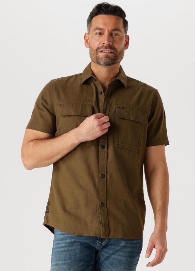 PME LEGEND Heren Overhemden Short Sleeve Shirt Slub Cotton Donkergroen - Foto 4
