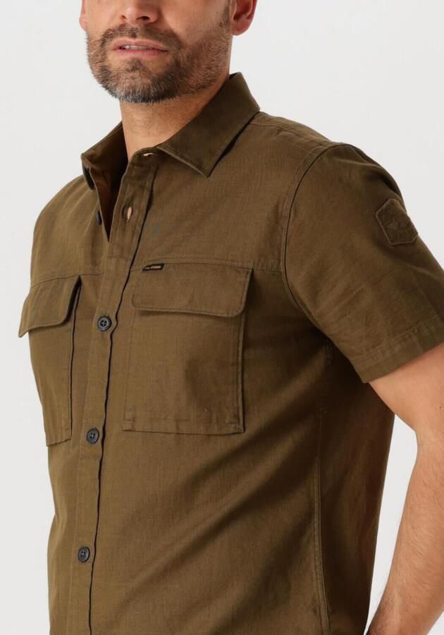 PME LEGEND Heren Overhemden Short Sleeve Shirt Slub Cotton Donkergroen