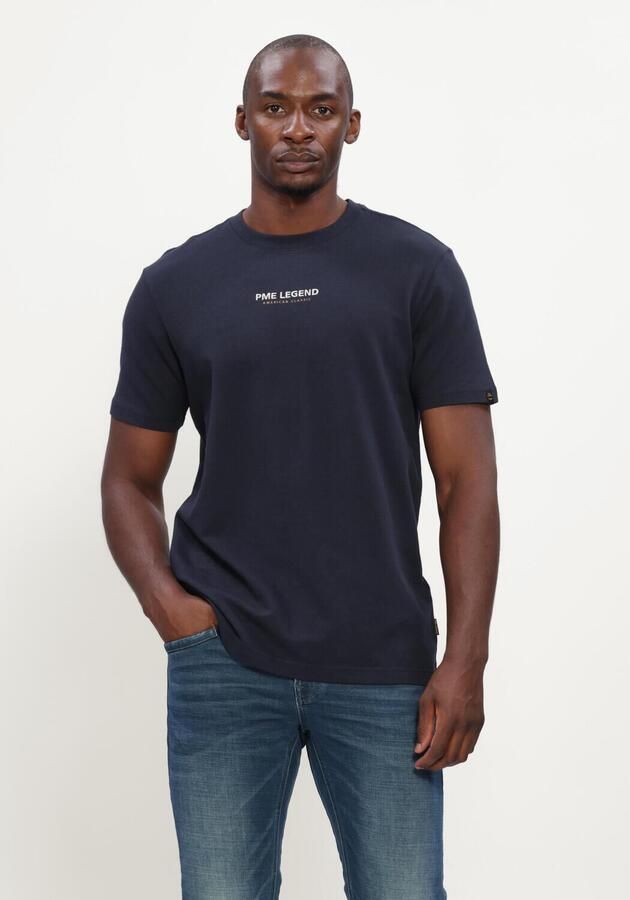 PME LEGEND Heren Polo's & T-shirts Short Sleeve R-neck Flat Waffle Jersey Donkerblauw