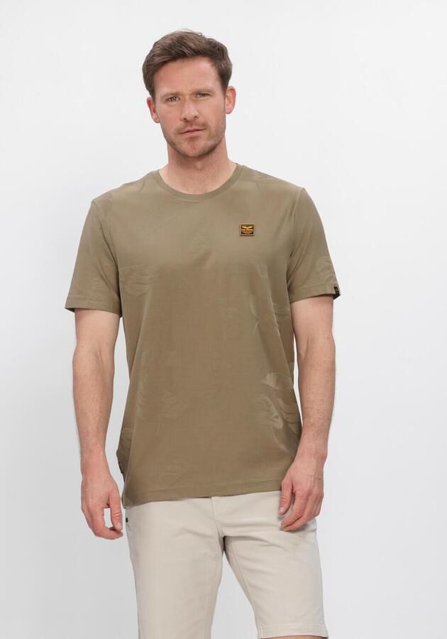 PME LEGEND Heren Polo's & T-shirts Short Sleeve R-neck Jacquard Jersey Khaki