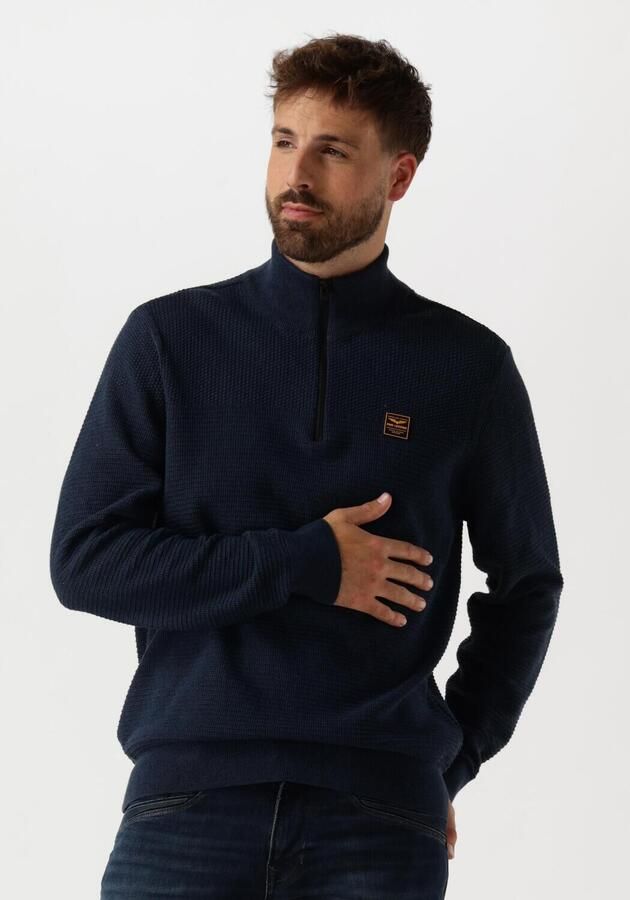 PME LEGEND Heren Truien & Vesten Half Zip Collar Cotton Mouline Donkerblauw - Foto 4