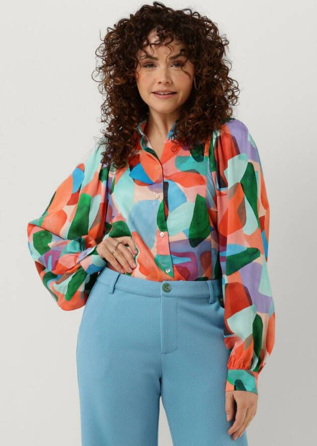 POM Amsterdam blouse Elements met all over print groen oranje lila