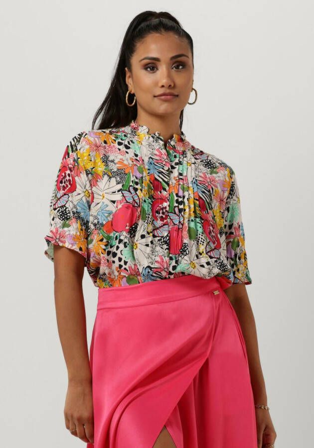 POM Amsterdam blouse Tropical Bouquet met all over print ecru roze groen