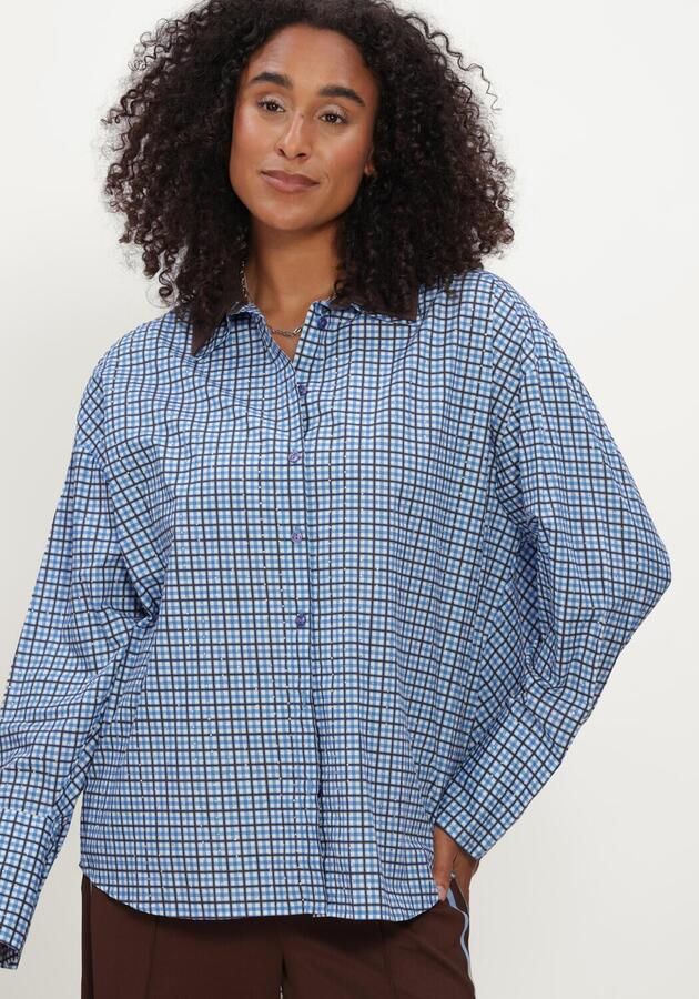 POM AMSTERDAM Dames Blouses Beau Check Sapphire Blue Blauw - Foto 4