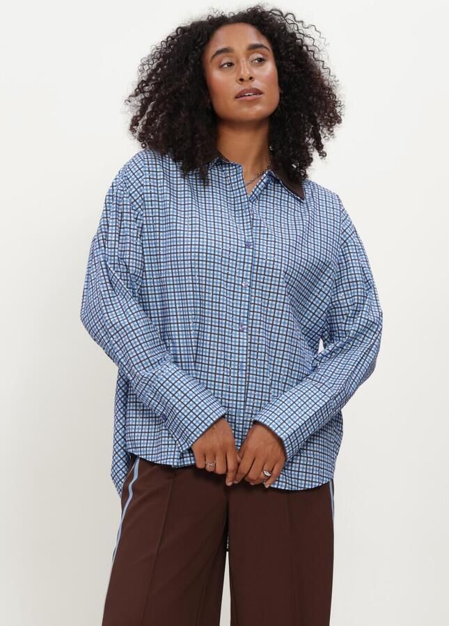 POM AMSTERDAM Dames Blouses Beau Check Sapphire Blue Blauw