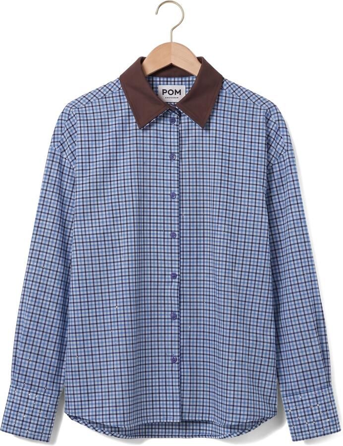 POM AMSTERDAM Dames Blouses Beau Check Sapphire Blue Blauw - Foto 2