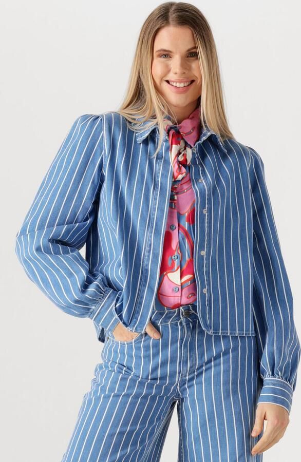 POM AMSTERDAM Dames Blouses Blouse Denim Stripes Blue Blauw
