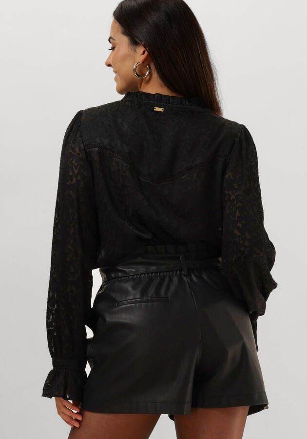 POM Amsterdam semi-transparante blouse met hartjes en ruches zwart