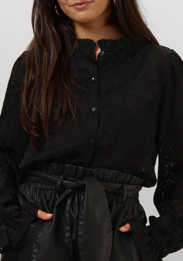 POM Amsterdam semi-transparante blouse met hartjes en ruches zwart - Foto 2