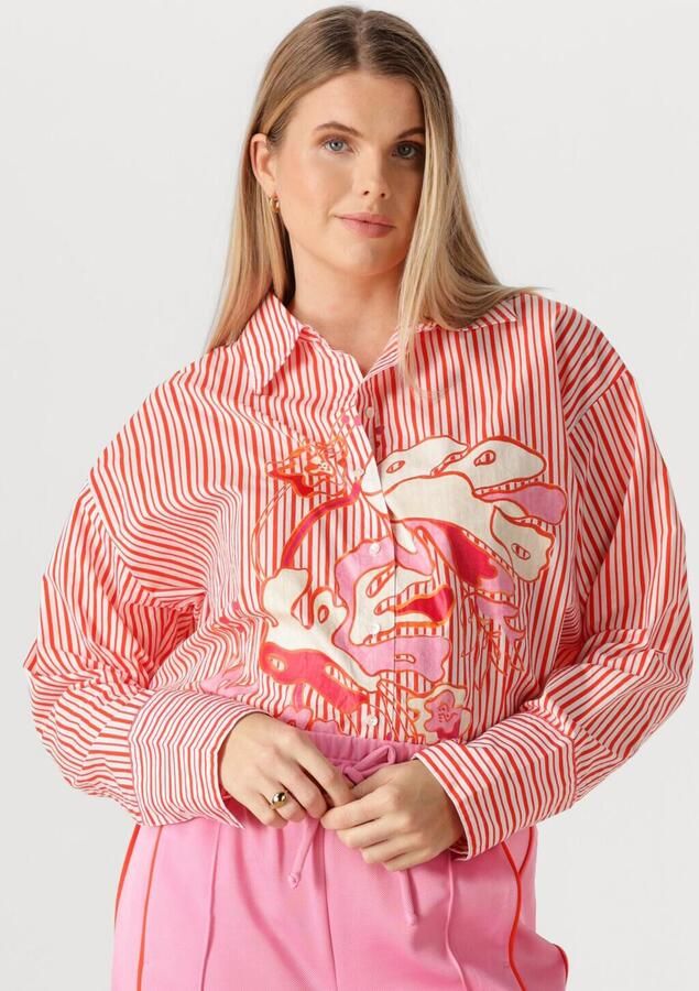 POM AMSTERDAM Dames Blouses Blouse Poplin Striped Orange Multi
