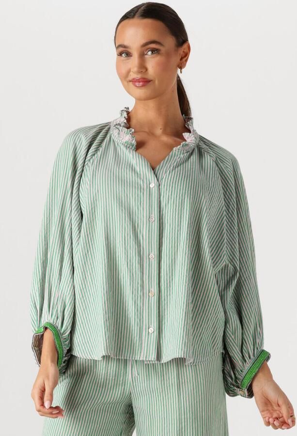 POM AMSTERDAM Dames Blouses Blouse Seersucker Green Pink Multi