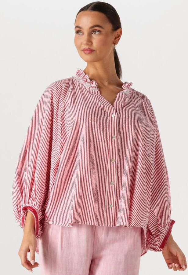 POM AMSTERDAM Dames Blouses Blouse Seersucker Red White Rood