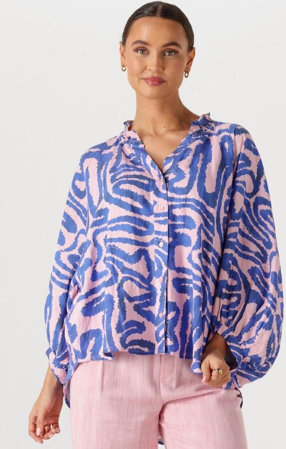 POM AMSTERDAM Dames Blouses Blouse Waves Pink Linen Multi