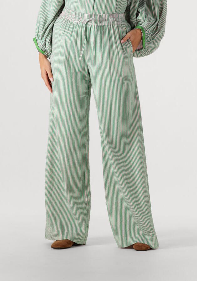 POM Amsterdam wide leg high waist broek met krijtstreep groen