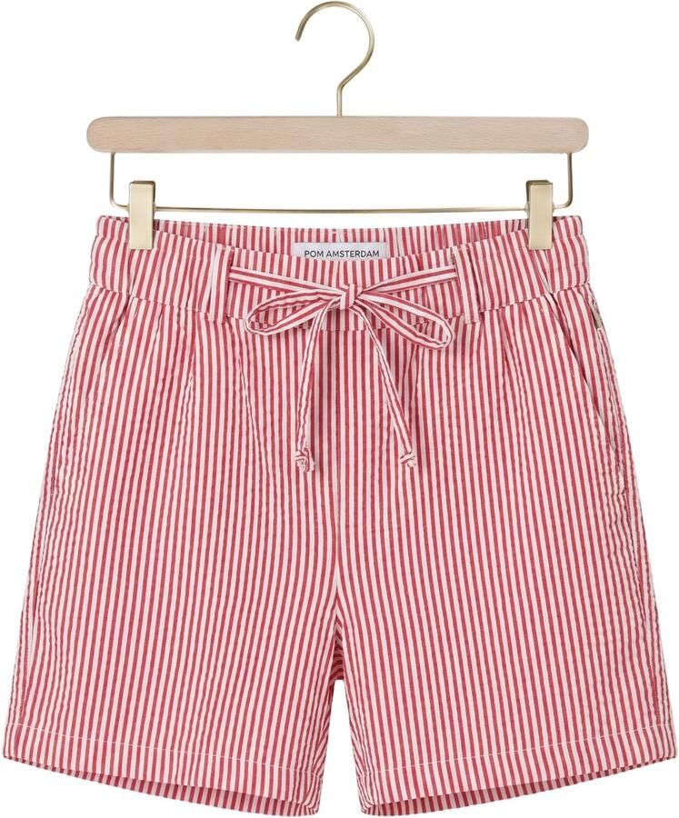 POM AMSTERDAM Dames Broeken Shorts Seersucker Red White Rood - Foto 2