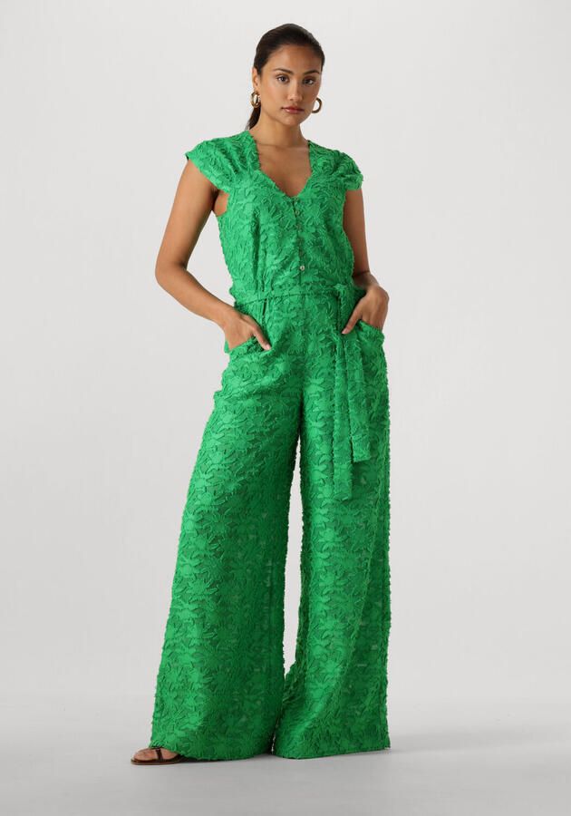 POM AMSTERDAM Dames Jumpsuits Jumpsuit Palm Green Jacquard Groen
