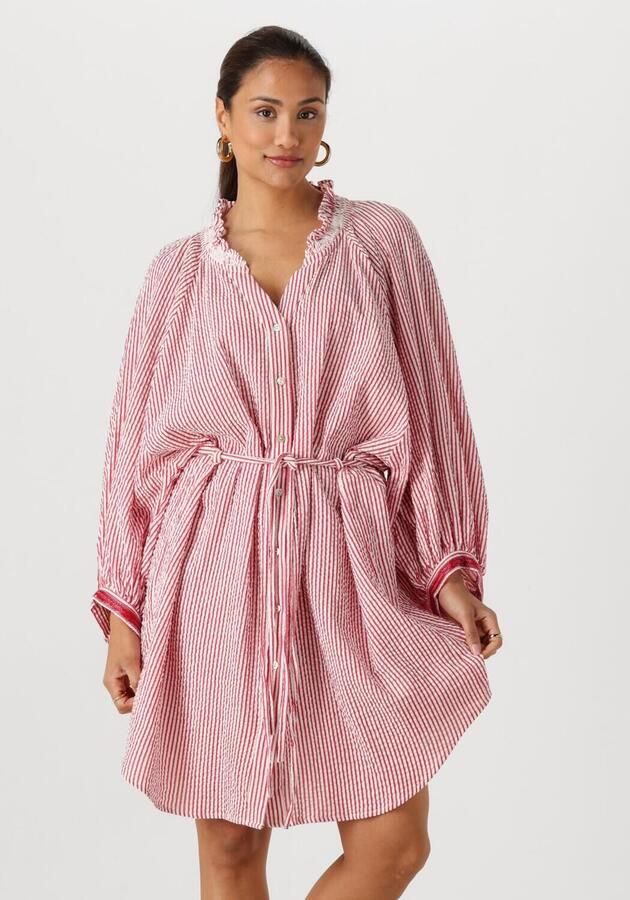 POM AMSTERDAM Dames Jurken Dress Seersucker Red White Rood
