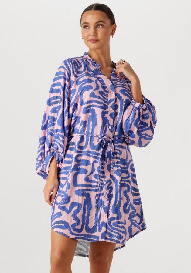 POM AMSTERDAM Dames Jurken Dress Waves Pink Linen Multi