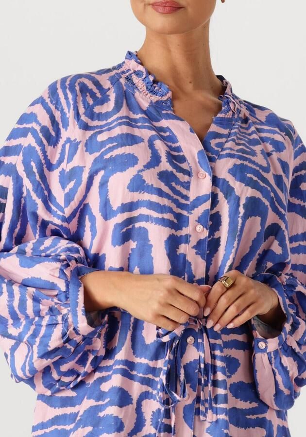 POM AMSTERDAM Dames Jurken Dress Waves Pink Linen Multi - Foto 2