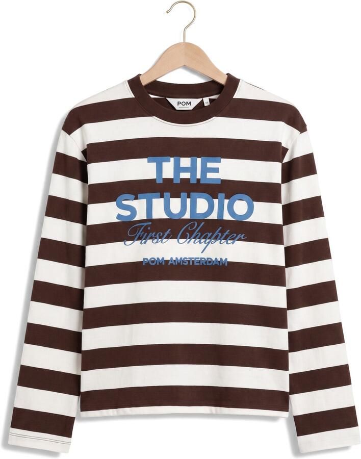 POM AMSTERDAM Dames Tops & T-shirts Joy Striped Brown White Bruin - Foto 2