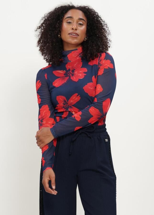POM AMSTERDAM Dames Tops & T-shirts Romi Mesh Bloom Donkerblauw
