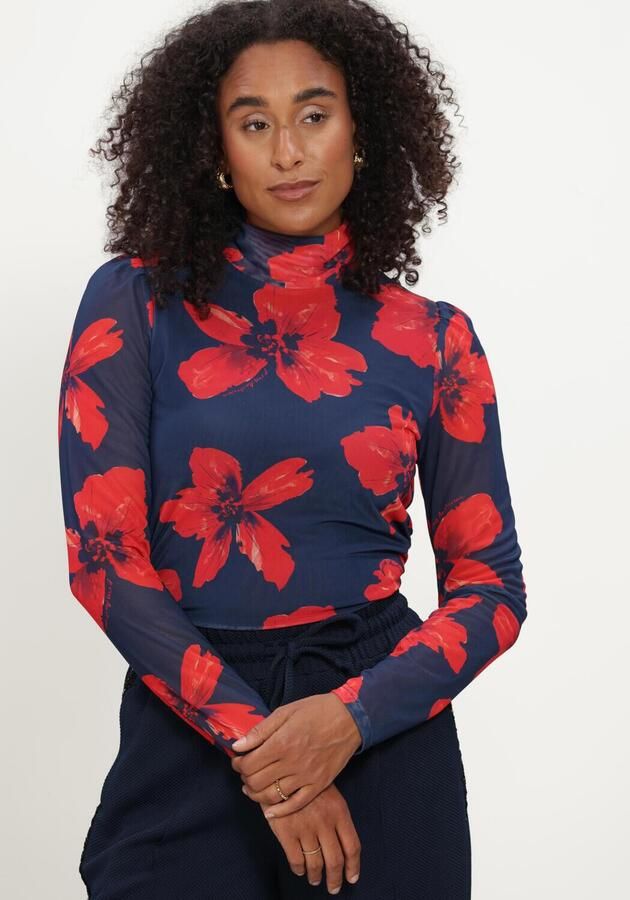 POM AMSTERDAM Dames Tops & T-shirts Romi Mesh Bloom Donkerblauw - Foto 4