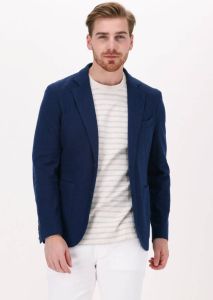 Profuomo Blauwe Colbert Jacket Knit Structure Mid Blue