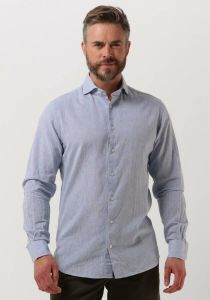 Profuomo gemêleerd slim fit overhemd met linnen blue
